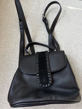 Black Mini Faux Leather Backpack